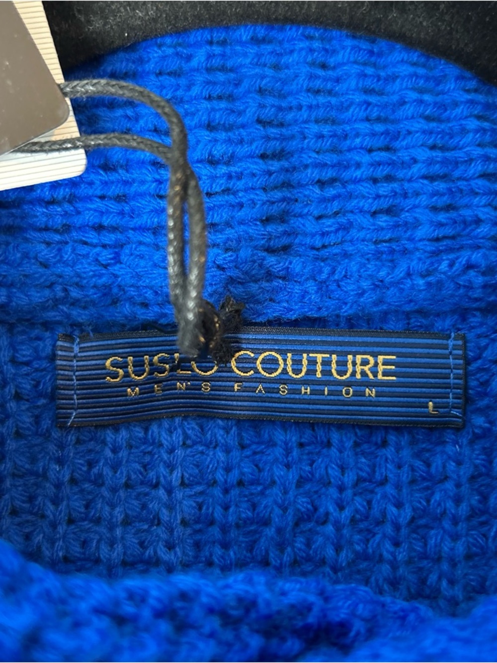 Suslo Couture Sweater Cardigan Italian Baroque Black & Blue Men’s Size L Jacket - Picture 4 of 16